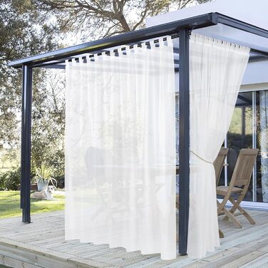 PONY DANCE Outdoor Curtain Waterproof Set H 13 x W 137 cm Outdoor Curtains White Transparent Gazebo Curtains with Removable Loops Outdoor Curtain Terrace (H274 x W254 cm (1 Pack), White-1 | Tüll, 1)