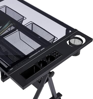 Yaheetech Adjustable Height Drafting Table Set with Tilt-Top, Storage & Stool - Drawing/Art Desk for Artists - Black