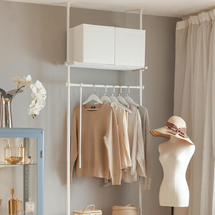 SoBuy Телескопічна вішалка для одягу, розширювана, з полицями для спальні, металева, KLS07-SCH (Білий)