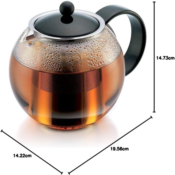 Чайник-прес Bodum Assam 1 л, скляна ручка, сталевий фільтр, чорний