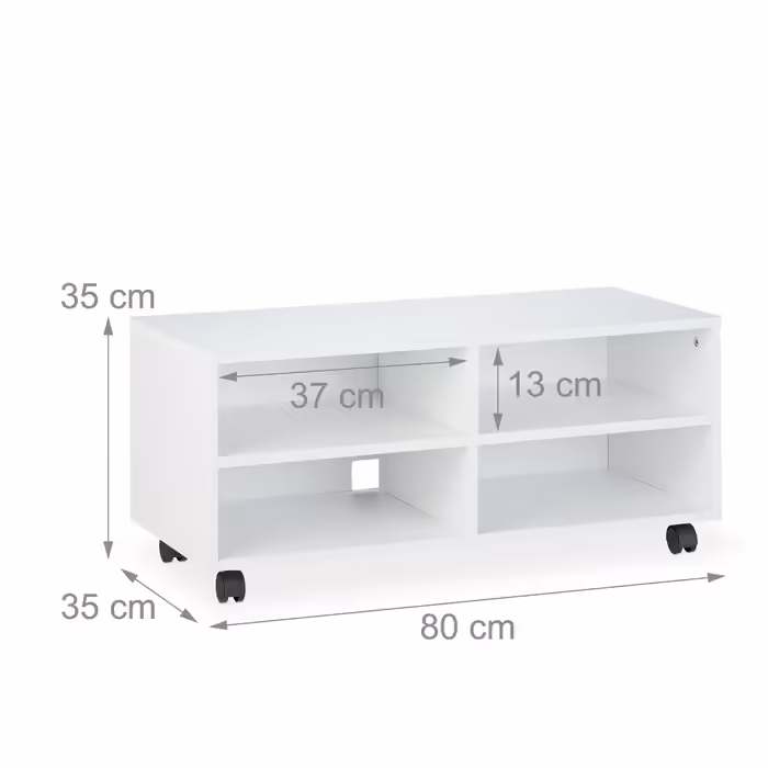 Relaxdays TV Stand with 4 Compartments, on Wheels