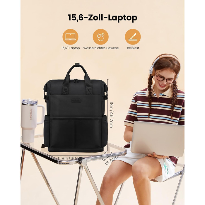 LOVEVOOK Рюкзак для жінок з відділенням для ноутбука 15.6 дюймів. Шкільний, для подорожей, університету, бізнесу. Водонепроникний, рожево-сірий