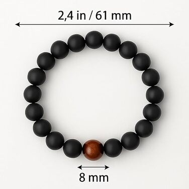 Браслет чоловічий 9 O'Clock Perlenarmband з оніксу 8мм, еластичний, ручна робота (Німеччина), з тигровим оком (чорно-коричневий)