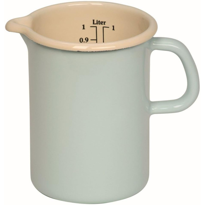 Riess, 0338-006, Kitchen Measure 10, CLASSIC - BUNT/PASTELL, Color Turquoise, Diameter 10 cm, Height 14.8 cm, Capacity 1 Liter, Enamel, Measuring Cup