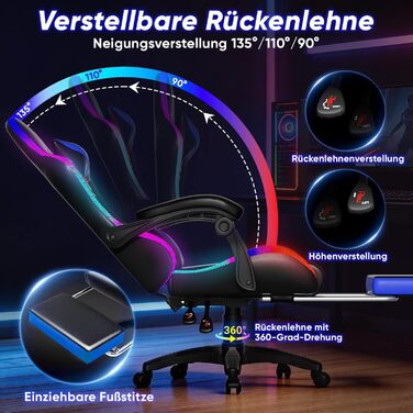 Геймерське крісло Czlolo RGB LED з підставкою для ніг, ергономічне, для дорослих та дітей, блакитне