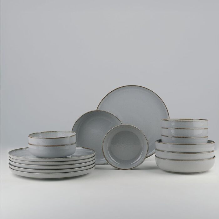 Сервіз посуду Kutahya Porselen 12-ти частинний на 4 особи – Сучасний порцеляновий сервіз Pearl Grey (18 частин)