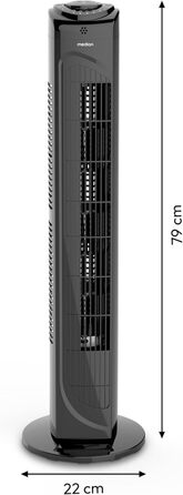 Турбовентилятор MEDION E11 TF з дистанційним керуванням: 3 швидкості, тихий режим сну, 45 Вт, 60° гойдання, таймер, MD12067, чорний