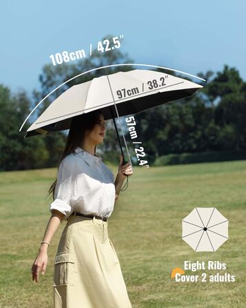 Чакіпі - парасолька велика, стійка до вітру, компактна для подорожей, автоматична, для жінок та чоловіків, UV-захист, блакитна, діаметр 97 см, 8 спиць