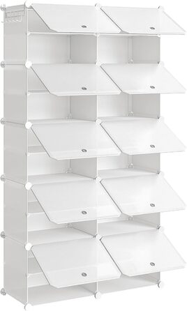 HOOBRO 8-Tier Shoe Rack, Shoe Cabinet, for 32 Pairs of Shoes, 40 x 30 x 30 cm per compartment, narrow, with doors, plastic, for living room, bedroom, hallway, entrance, White EWT28SC01G1 (10 Tiers, 80 x 30 x 150 cm), White)