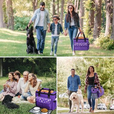 Сумка для собак у подорожі, схвалена авіаперевізниками, з контейнерами для корму та складними мисками (XL), фіолетовий