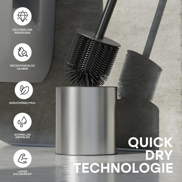 Тойлетний щітка SAVEGA з силікону та нержавіючої сталі - антибактеріальна, з тримачем, захист від бризок