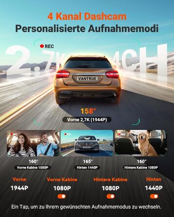 Автомобільний відеореєстратор VANTRUE N5S з сенсором STARVIS 2, 3-канальна зйомка 2.7K+1080P*2+1440P (передній, внутрішній, задній камери)