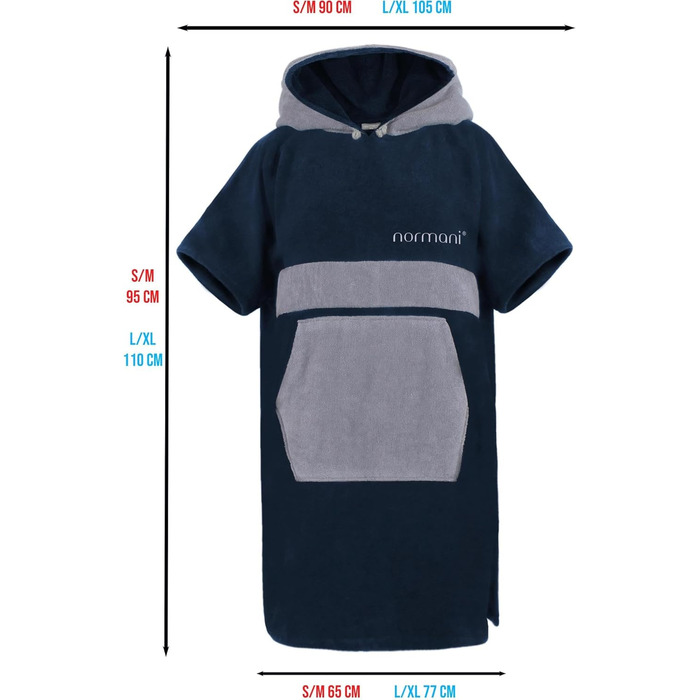 Normani Cotton Surfer Poncho - Beach Poncho - Towel Poncho - Unisex Changing Aid - Closed Robe for Women and Men Color Navy/Gray Size L-XL