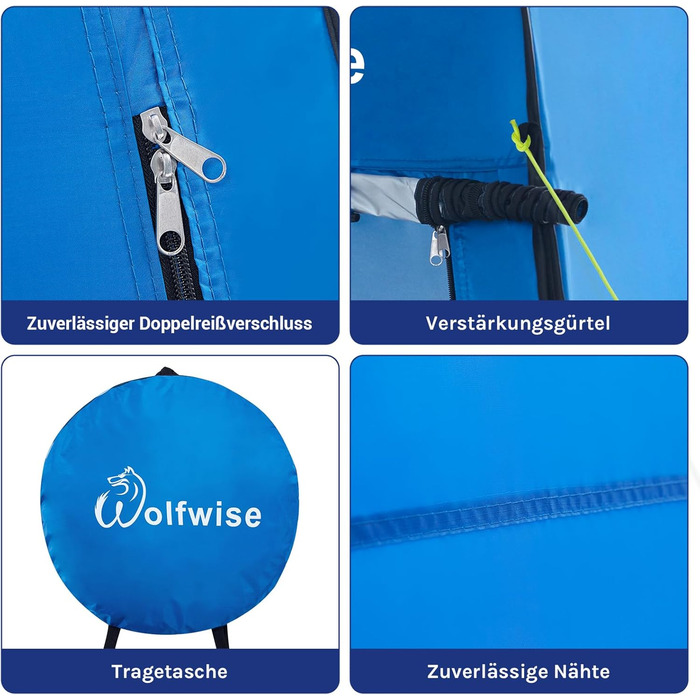 WolfWise Pop-Up Shower Tent with UV Protection - Portable Toilet & Changing Tent for Camping & Outdoor Use - Blue L