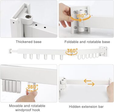 Настінна сушилка для білизни 120см, висувна, складна, з 18 гачками - для балкона, ванної, спальні, білий