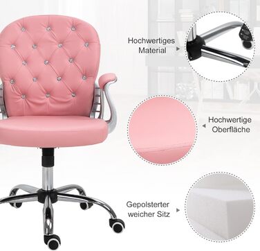 Крісло Vinsetto для дому та офісу: регульоване, обертове, рожеве, з штучної шкіри (до 120 кг)