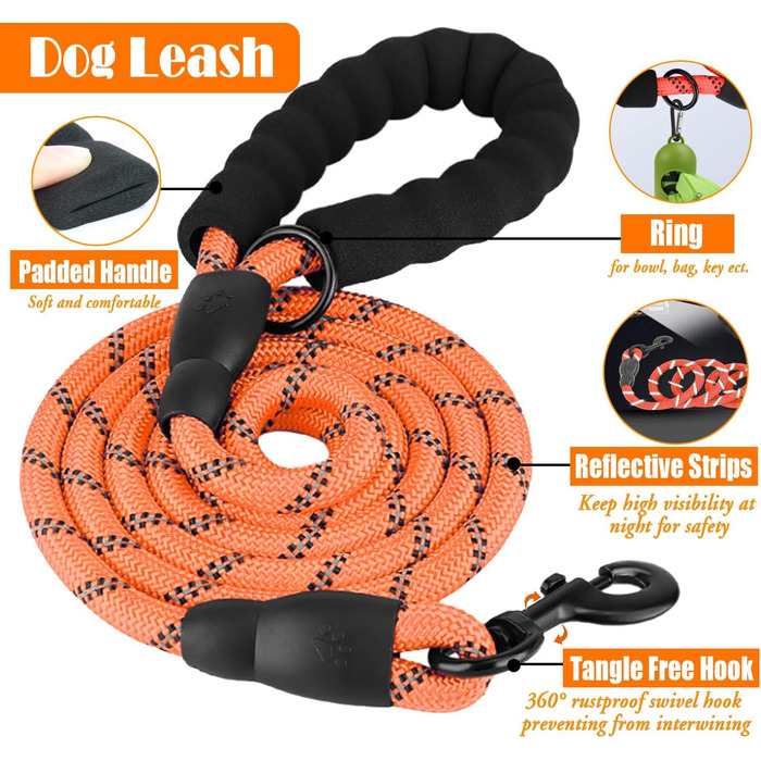 Набір для собак Anti-Zug Harness Set з повідком та нашийником | З авторемнем, складаними мисками та диспенсером для відходів | Для собак малих та великих порід | Ідеально для прогулянок, тренувань та подорожей (S, Помаранчевий)