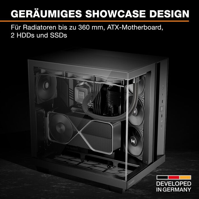 Корпус для ПК be quiet! Light Base 500 Black з повністю прозорими передньою та бічною панелями, Show Case, Dual Chamber Design, 4 вентилятори Pure Wings 3 PWM, без RGB, роз’єми на задній панелі