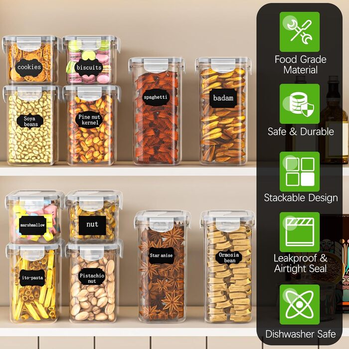 Набір з 24 герметичних контейнерів для зберігання продуктів та органайзер для холодильника, BPA-free, об'єм 42L, з етикетками