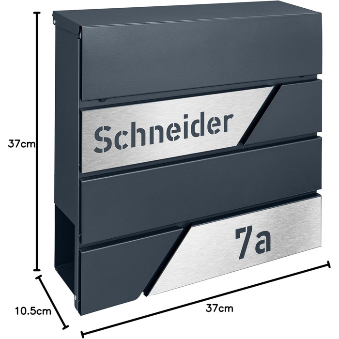 Поштовий ящик з газетницею з нержавіючої сталі, настінний, з замком та гравіюванням (срібний)