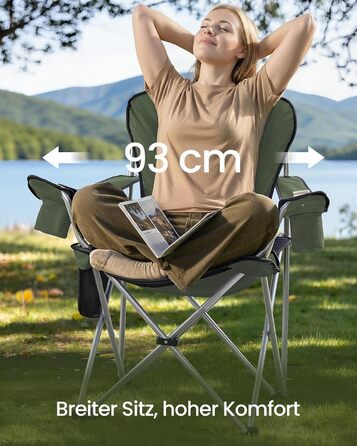 Кемпінговий стілець SONGMICS складаний, зелено-сірий, з підсклянником, тримачем для телефону та органайзером GCB005BH0