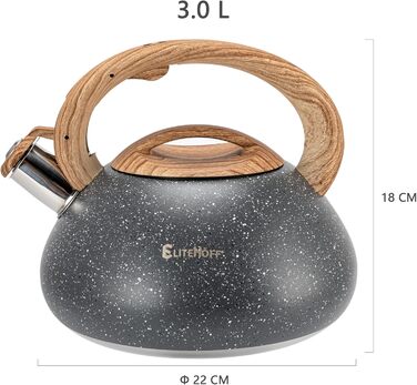 Чайник Induktion EliteHoff 3L з нержавіючої сталі з автоматичним свистком, сірий (E-5111)