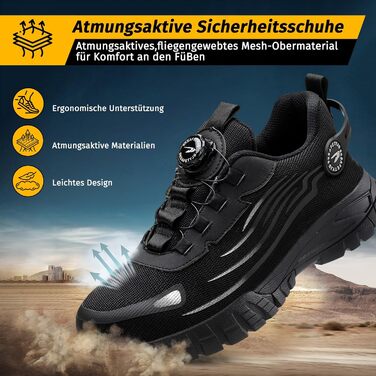 Робочі черевики Werkstein S3 Explorer 3.0: чоловічі та жіночі, з металевим підноском, дихаючі, легкі, спортивного стилю, чорні