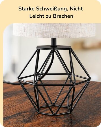 EDISHINE Настільна лампа - Сучасний індустріальний дизайн, E14 цоколь, вінтаж, для спальні/вітальні, білий & золотий (льон + чорний)