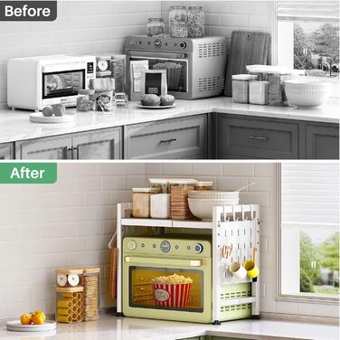 Поличка для мікрохвильової печі SAYZH, 2-рівнева розширювана, з 10 гачками, для кухні, чорна (біла)