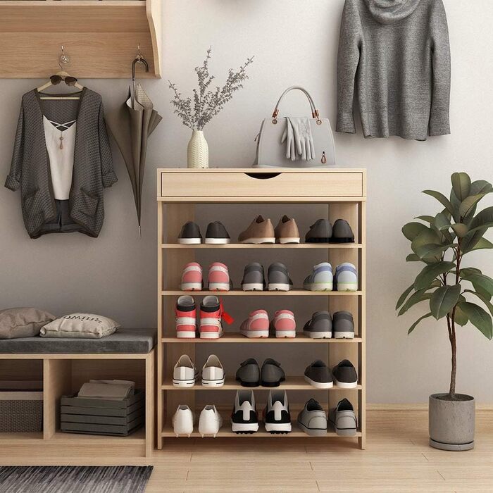 5-Tier Shoe Rack Shoe Cabinet Wood, 75 x 30 x 94.5 cm Shoe Storage Shoe Stand for Living Room, Entrance Hall, Hallway, (White Maple)