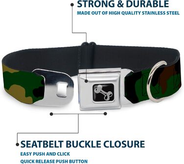 Нашийник для собак Buckle-Down Seatbelt Buckле - Камуфляж Оливковий - Ширина 1 дюйм - Розмір M (11-17 дюймів)