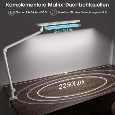 LED лампа настільна з кліпсою, 18W, 1100 люменів, для офісу та дому, без відблисків, захист очей, біла