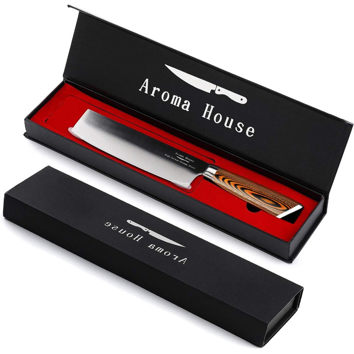 Професійний кухонний ніж Aroma House 18 см з нержавіючої сталі з подарунковою коробкою для дому та ресторану (Nakiri)