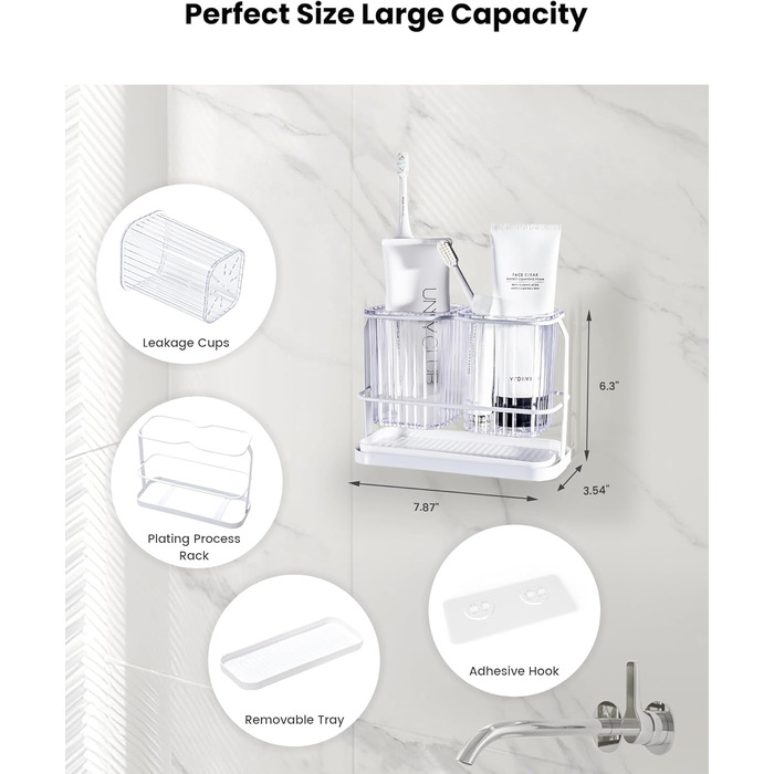 KONE Toothbrush Holder, Wall Mount, Bathroom, Hanging Electric Toothbrush Holder with 2 Removable Compartments, Drainage, Dry and Wet Separation for Bathroom, Kitchen, Family (white)