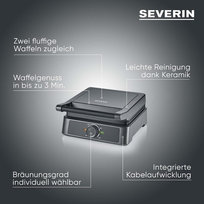SEVERIN WA 2106 Electric Heart-Shaped Waffle Maker - Slim Design, Non-Stick Coating, 1200W