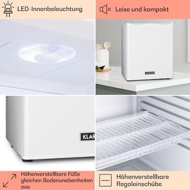 Klarstein Mini Fridge - 23L Compact Refrigerator for Drinks & Cosmetics - Quiet Mini Bar with Adjustable Shelf - Skincare Fridge 5-15°C (White)