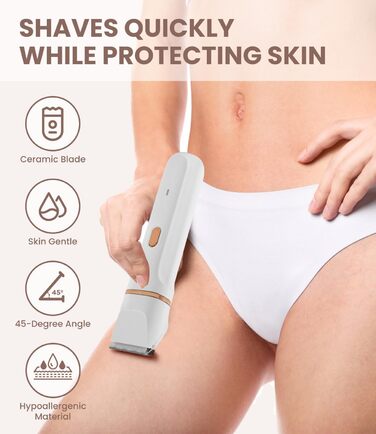 Електричний жіночий бритва 5-в-1 для тіла, бікіні та носа, водонепроникний (IPX7), для сухого та вологого гоління, з тримером, USB-зарядка