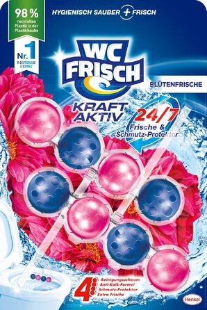 Освіжувач для унітазу WC Frisch Kraft Aktiv з ароматом квіткової свіжості (набір 10 шт. + 2 підвісних блоку)