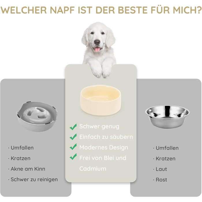 Набір мисок для котів та собак SPUNKYJUNKY з бамбукового підставки (400мл, Бежевий)