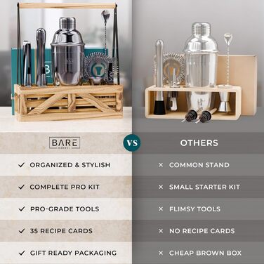 Набір бармена для приготування коктейлів, 12 предметів: шейкер, аксесуари, дерев'яний підставка, рецепти, подарунковий набір для дому, 24oz Cobbler Shaker