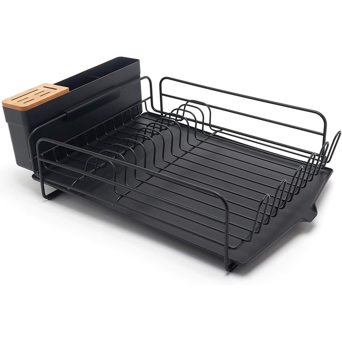 Premium Dish Drying Rack – Drying Rack for Plates with Cutlery Holder and Catch Basin – Black Powder-Coated Steel