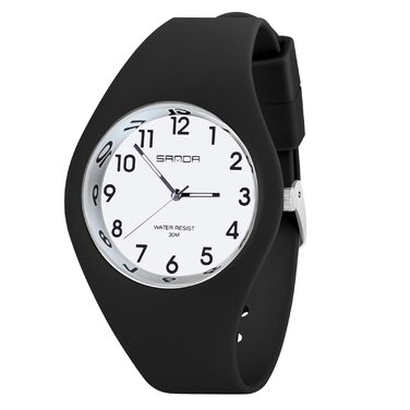 Жіночий годинник: аналоговий кварцовий годинник з силіконовим ремінцем. Спортивний годинник для студентів та дорослих (чорний+білий)