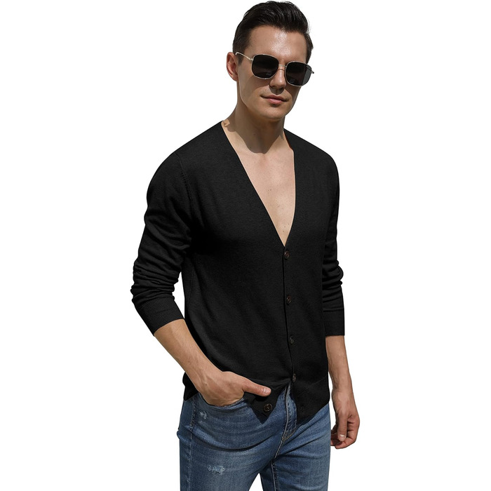 Чоловічий светр Hisir з V-подібним вирізом, легкий та елегантний, чорний, розмір M