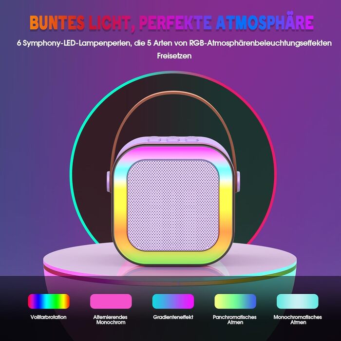 Караоке-мікрофон для дітей Dislocati 3-12 років з Bluetooth та LED-підсвіткою, фіолетовий. Портативна музична іграшка для вечірок