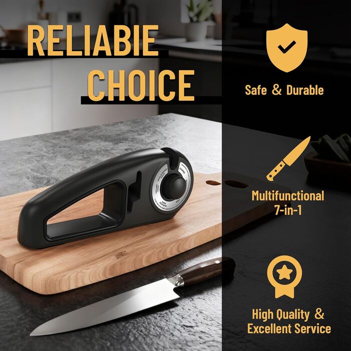 Точилка для ножів Messerschärfer Profi 7-in-1: 7 функцій для ножів та ножиць, керамічна точилка, чорний колір