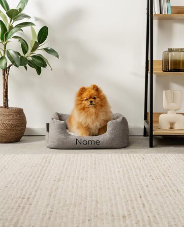 Lionto Dog Cuddle Bed with Fluffy Reversible Cushion, Cozy Pet Bed in a Marbled Design with Deep Entry for Dogs & Cats of All Sizes, 80x60 cm, Soft Dog Bed, (Grey, L 60 x W 50 x H 22 cm (with name imprint))