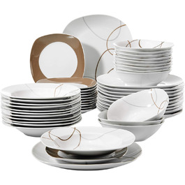 VEWEET Набір посуду 'Нікіта' з порцеляни, 24 елементи | Сервіз включає миски, десертні тарілки, тарілки для їжі та супові тарілки | Сервіз для 4-12 осіб (48-елементний набір посуду)