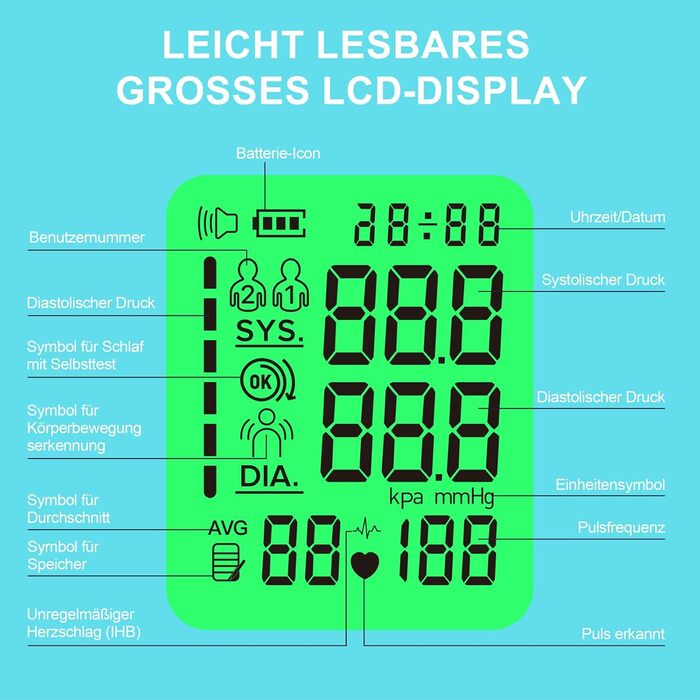 Тонометр на плече для дому | Великий дисплей, визначення аритмії, 2 x 99 пам'ять | 22-42 см