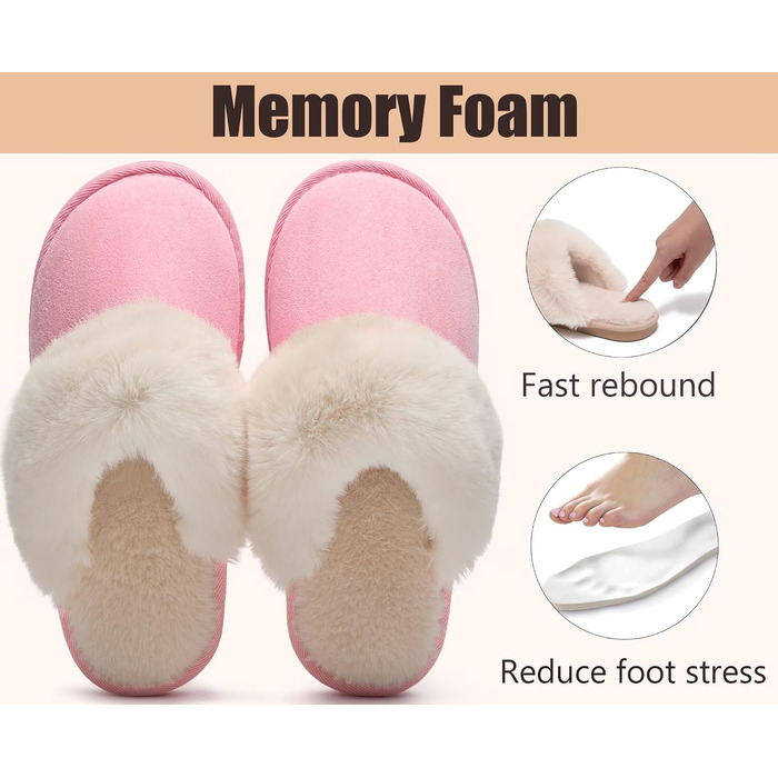 Зимові домашні капці унісекс з ефектом пам'яті (Memory Foam), м'які плюшеві та протиковзкі тапочки для дому та вулиці, рожеві, розмір 38.5/40 EU
