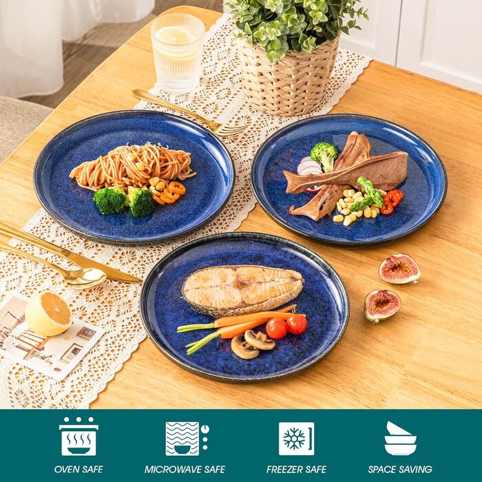 Vancasso Starry Blue 24-Piece Stoneware Dinnerware Set for 6 - Complete Tableware Set with Plates, Bowls